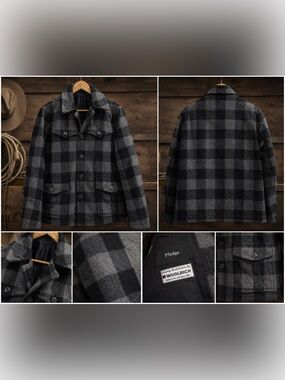 Woolrich mackinaw Gray and Black Plaid Wool Field Jacket